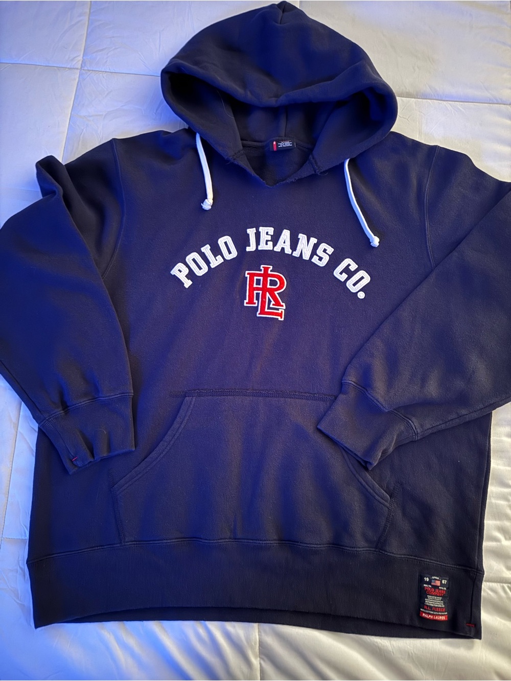 Vintage Polo Jeans Co Ralph Lauren XL Navy Embroidered Pullover Hoodie